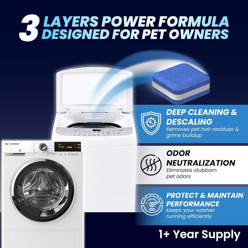 SHIMMERIX Washing Machine Cleaner Pro Tablets for Pet Owners - 28 Pack, Front & Top Load Washer Deep Cleaning, Septic Tank Safe, HE Support, Remove Stubborn Pet Hair, Eliminates Smells, Prevents Dander Build-up - Image 4